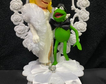 KERMIT de Kikker in zwarte Tux & Miss Piggy Bruidstaart Topper Groom Top The MUPPET Show