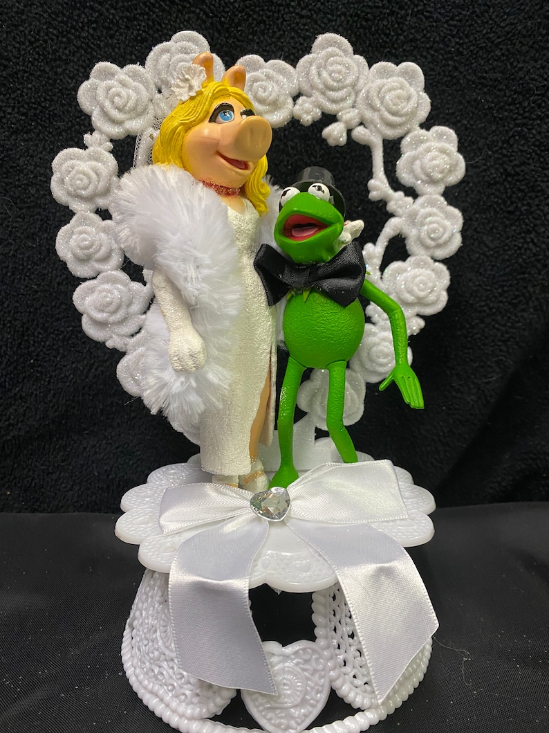 KERMIT the Frog in black Tux & Miss Piggy Wedding Cake Topper Groom Top The MUPPET Show image 1