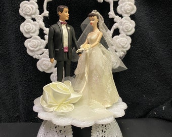 Romantic 1950 STYLE  Hair Burnette brown hair bride Barbie Ken Wedding Cake Topper  top