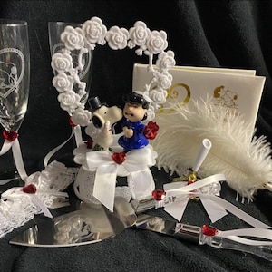 SNOOPY Dog Germs LUCY Wedding Cake Topper or topper with laser engaved Glasses Guest book Garter . groom top