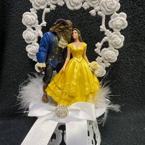 NEWEST Enchanted Rose Beauty and the Beast Wedding Cake Topper Belle top Classic Yellow dress Disney Groom top Custom