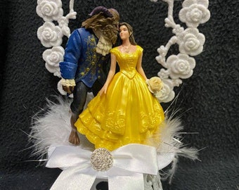 NEWEST Enchanted Rose Beauty and the Beast Wedding Cake Topper Belle top Classic Yellow dress Disney Groom top Custom