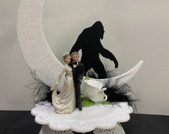 Je t'aime et Bigfoot Sasquatch Pièce maîtresse Décoration de gâteau de mariage Haut drôle de marié