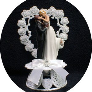 sexy Bald African-American Groom Wedding Cake Topper PICK Caucasian or Black Bride Interracial blond or brown hair image 5