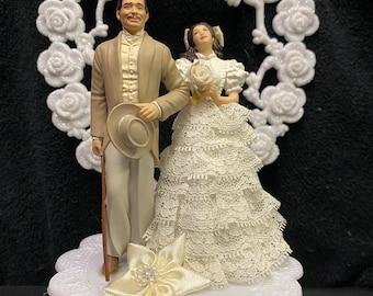 Robe de mariée Autant en emporte le vent Scarlett O'Hara & Rhett Butler Décoration de gâteau de mariage Haut de mariée fiançailles Shower, anniversaire classique