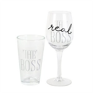 Our Name is Mud Wedding the Real Boss Wine and Pint Glass Set 15 Ounces Name can be added on back