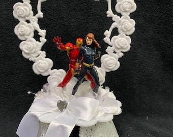 Ironman Iron Man black widow Wedding Cake Topper Top Super Hero Heart funny Groom top Marvel Comic