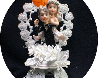 We SCORED Basket Ball Bride Groom Top Wedding Cake Topper Basketball sports Fun OR glasses, knife set guest Book