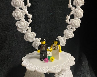 Adorable Lego bride and groom Wedding Cake Topper engagement, shower, birthday, anniverary funny