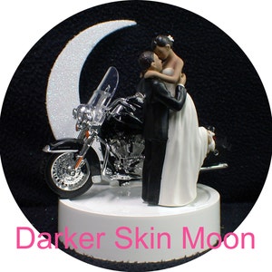 Black Harley Sports Sexy, Romantic, African American, Hispanic Wedding Cake Topper w/ Harley Davidson Motorcycle ( bike 3rd Picture style)