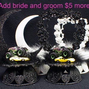 Monster Jam Truck Car Crushing Cake topper. Birthday, Groom top, Wedding. Engagement, Anniversary, Dirt Track Racing