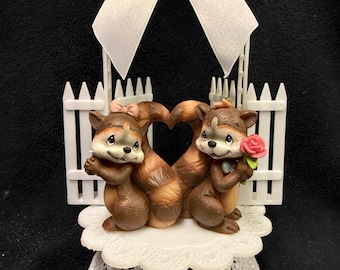 Racoon Garden Gareway Wedding cake topper Bride and Groom TOP animal nature moon. Engagement party