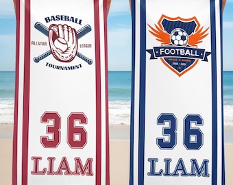 Benutzerdefiniertes Logo Name Nummer Sport Strandtuch, personalisierte schnell trocknende sanddichte Handtuch, bestes Geschenk für Sportliebhaber, Handtuch für die Sommerferien