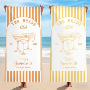 Personalized the Bride Club Beach Towel, Beach Towel with Cocktail Print, Gift for Bride, Vacation Beach Towel,Custom Bridal Pool Towel