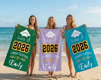 Personalisierte Abschlussfeier Strandtuch, Benutzerdefinierte Klasse von 2026 Strandtuch, Handtuch für Staffelung, Benutzerdefinierte Strandtuch mit Namen, Einzigartiges Geschenk für Sie
