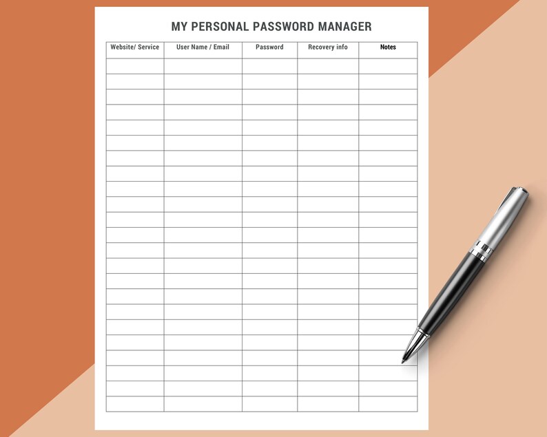 Minimalist Printable Password Tracker PDF and Word Password Log Keeper ...