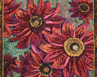 Cherry Brandy Rudbeckia Art Quilt Pattern