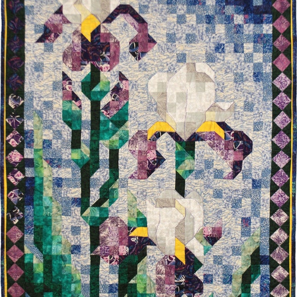 Quilt Pattern - PDF - Art Quilt - Iris Mosaic Quilt Art Pattern - Immediate Download