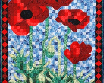 Quilt Pattern - PDF - Poppy Mosaic Art Quilt Pattern - Immediate Download