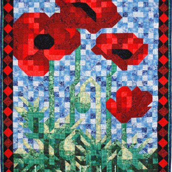 Quilt Pattern - PDF - Poppy Mosaic Art Quilt Pattern - Immediate Download