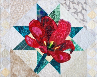 Art Quilt Pattern - Tulip Applique Quilt - Immediate Download PDF