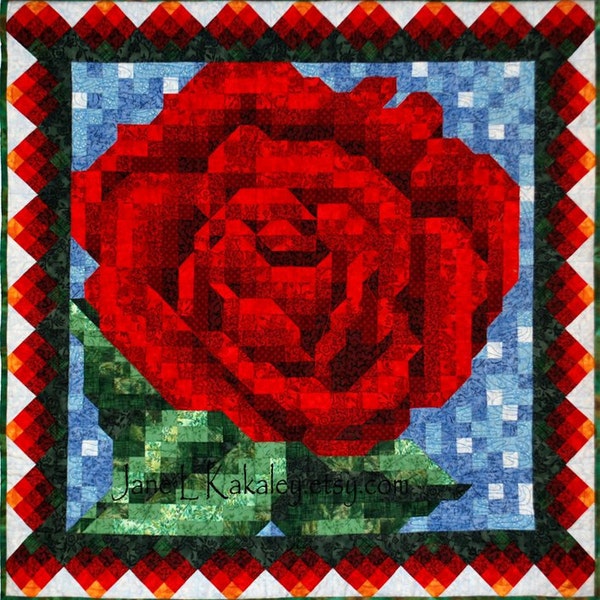 Quilt Pattern - Red Rose Mosaic Quilt Pattern - Immediate Download PDF