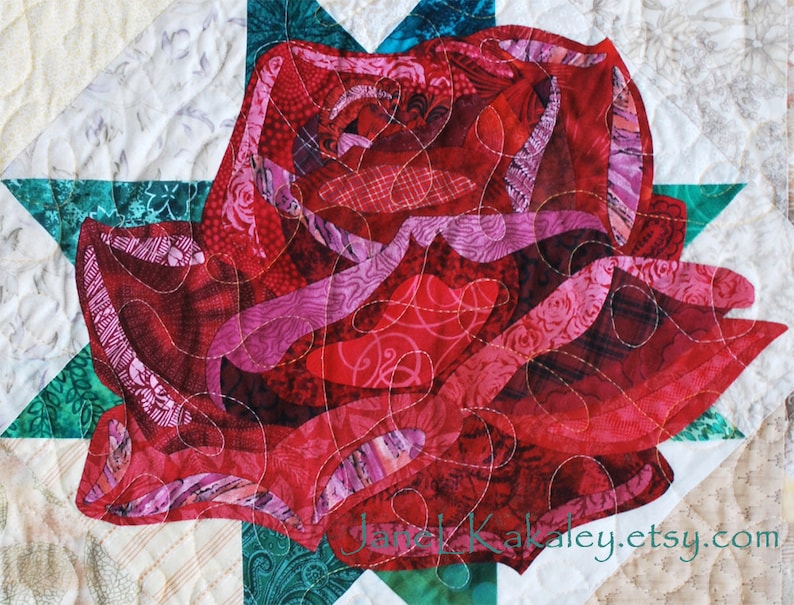 Pattern Art Quilt Rose Applique Quilt Immediate Download Etsy