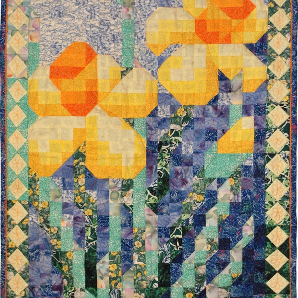 Quilt Pattern - Daffodil Mosaic Art Quilt Pattern - Immediate Download PDF