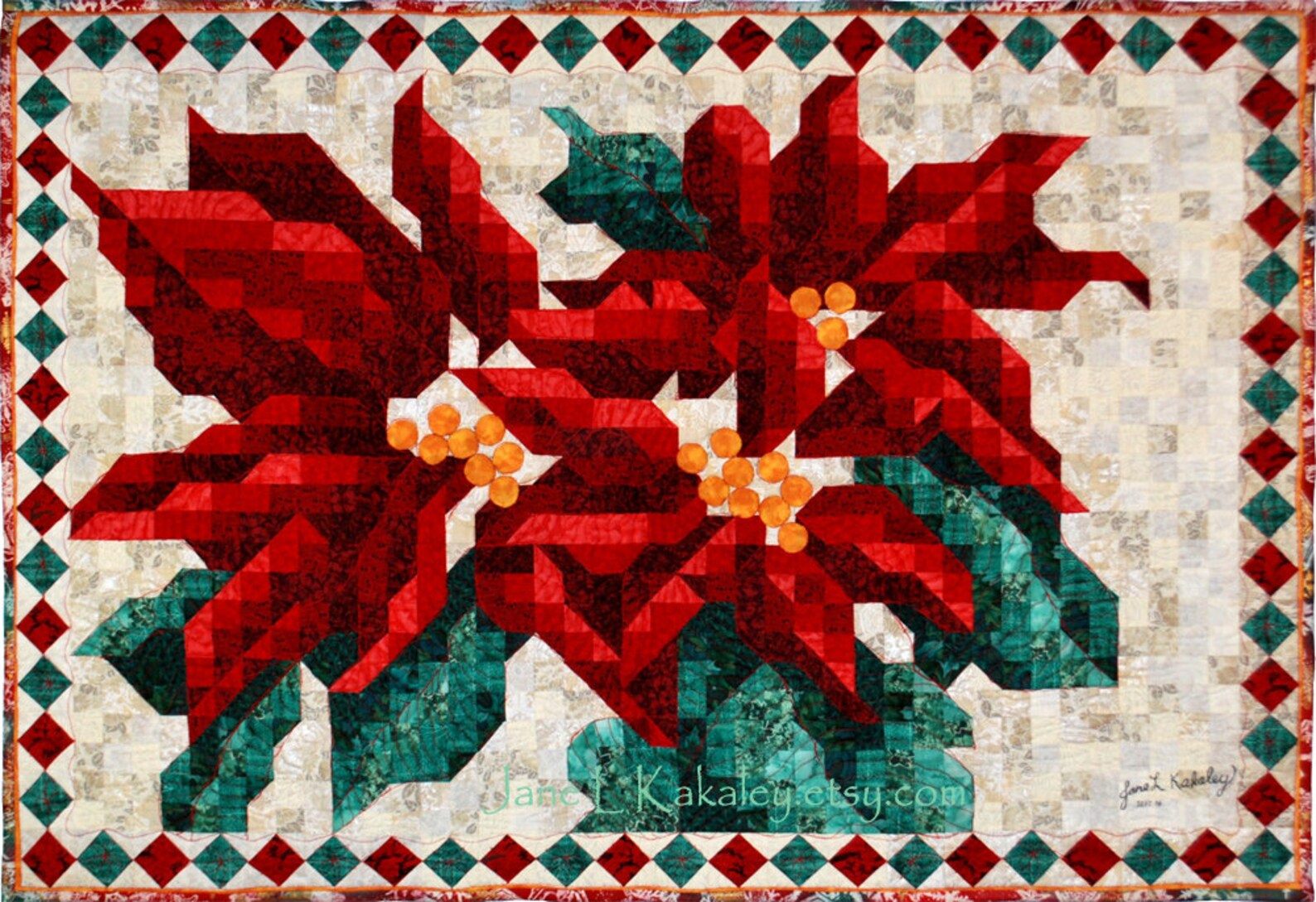 Poinsettia Mosaic Quilt Pattern Christmas Quilt Pattern Immediate