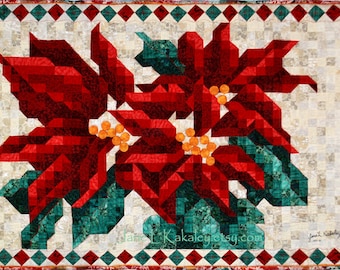 Poinsettia Mosaic Quilt Pattern - Christmas Quilt Pattern - Immediate Download PDF