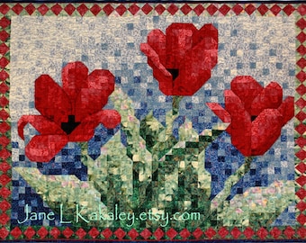 Quilt Pattern - PDF - Tulip Mosaic Art Quilt Pattern - Immediate Download