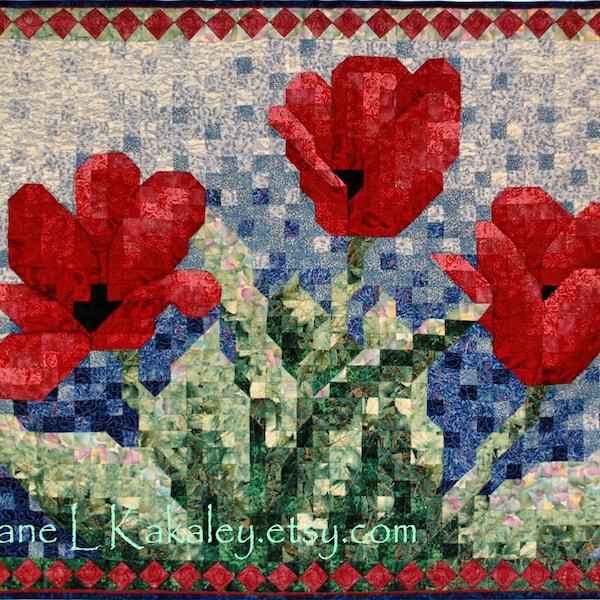 Quilt Pattern - PDF - Tulip Mosaic Art Quilt Pattern - Immediate Download