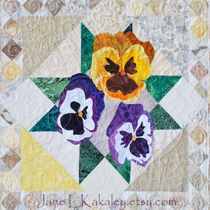 Quilt Pattern - Pansy Applique Art Quilt - Immediate Download PDF
