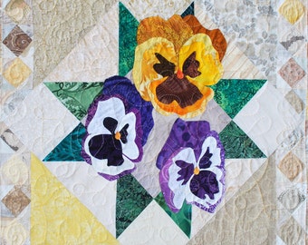 Quilt Pattern - Pansy Applique Art Quilt - Immediate Download PDF