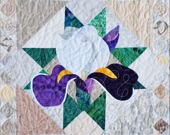 Quilt Pattern - PDF - Iris Applique Art Quilt Pattern - Immediate Download