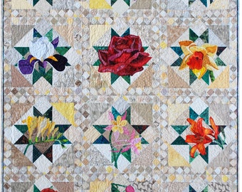 Art Quilt Pattern - All TWELVE patterns- PDF - Floral Applique Quilt Pattern Series