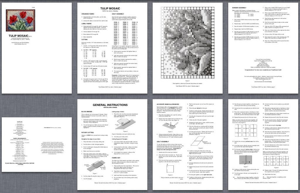 Quilt Pattern - PDF - Tulip Mosaic Art Quilt Pattern - Immediate ...