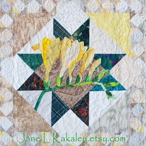 Quilt Pattern Freesia Applique Art Quilt Pattern Immediate Download PDF image 1