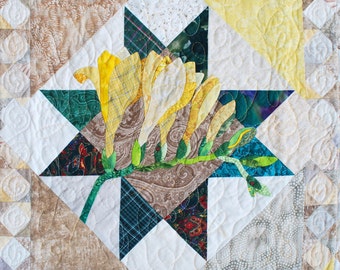 Quilt Pattern - Freesia Applique Art Quilt Pattern - Immediate Download PDF