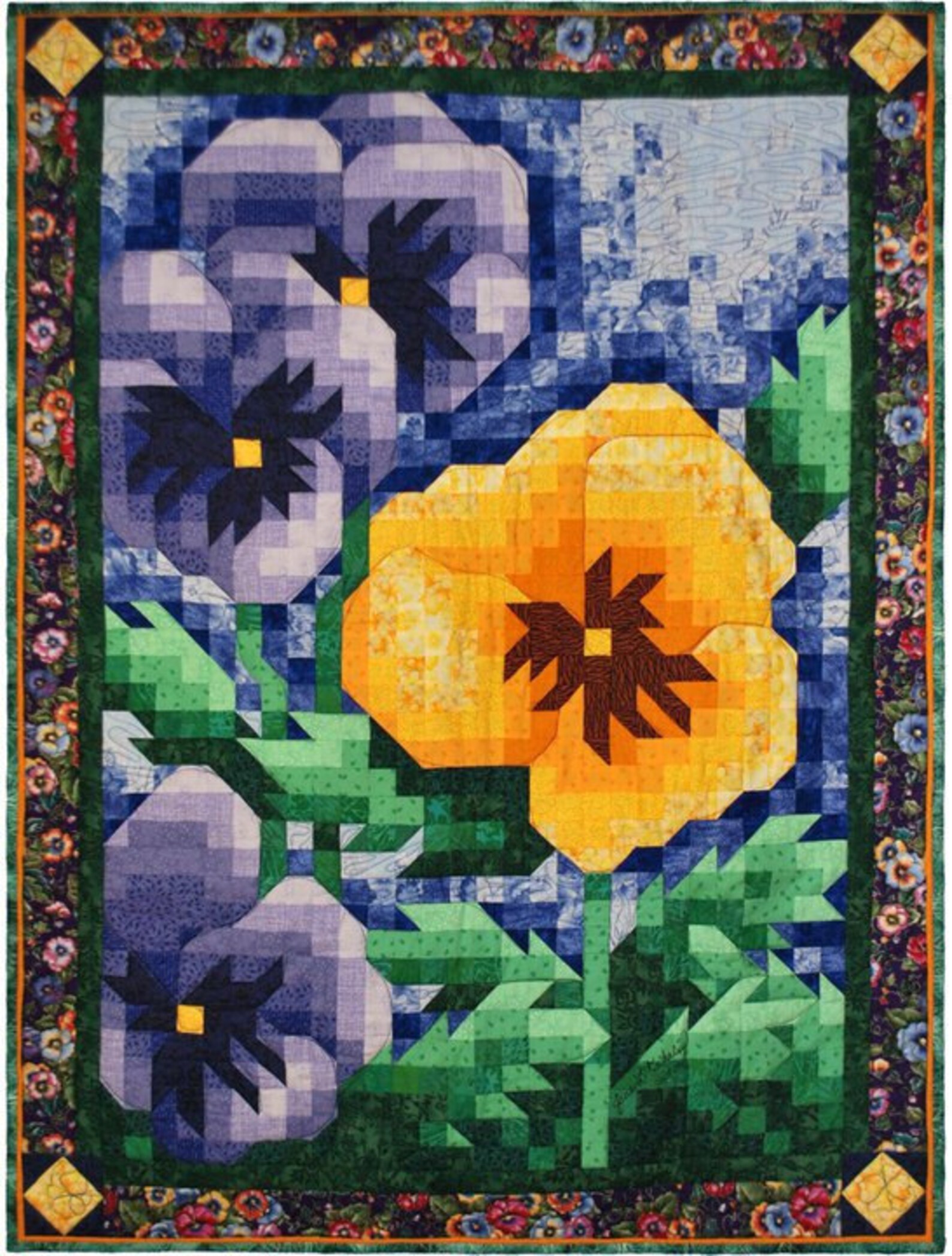 PDF Quilt Pattern Pansy Mosaic Quilt Pattern Etsy