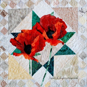 Art Quilt Pattern - Poppy Applique Quilt - Immediate Download PDF