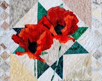 Art-quiltpatroon - klaproos appliqué quilt - pdf onmiddellijk downloaden