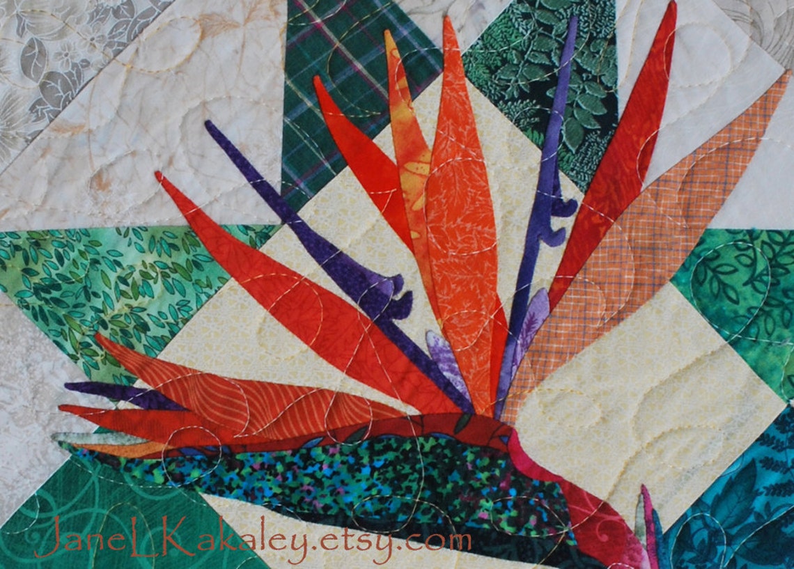 Quilt Pattern PDF Bird of Paradise Applique Art Quilt Pattern Immediate