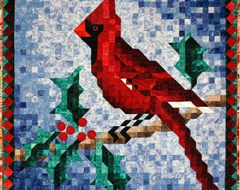 PDF Christmas Quilt Pattern - Cardinal Mosaic Art Quilt Pattern - Immediate Download