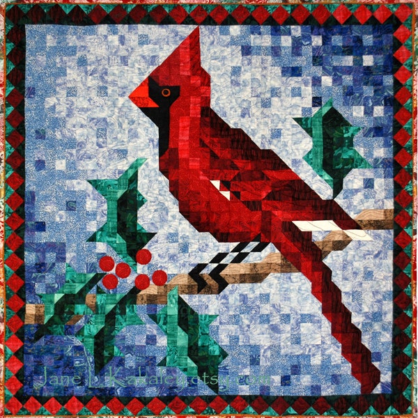 PDF Christmas Quilt Pattern - Cardinal Mosaic Art Quilt Pattern - Immediate Download