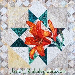 Art Quilt Pattern - Tiger Lily Applique Quilt - Immediate Download PDF