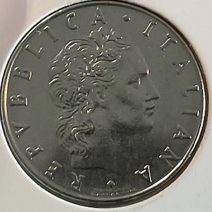 1979 Italian 50 Lire Silver Coin: Leonardo Da Vinci Vulcan Design