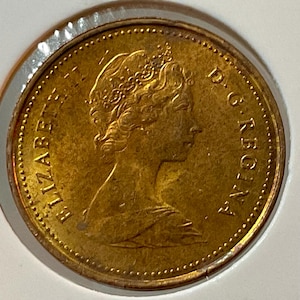 1981 Canada Penny Coin: Queen Elizabeth II, Maple Leaf, Bronze Toned