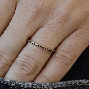 Black Onyx Diamond Stacking Ring: Dainty Gold Wedding Band
