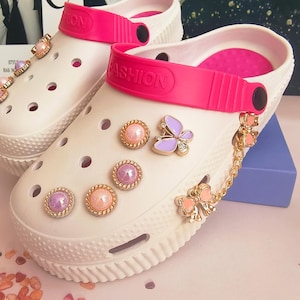 Butterfly Bling With Pearls Shoe Charms – Colored Gems Shoe Charms – Purple Butterfly Bling With – DIY Decorations for Women’s Shoe Clips